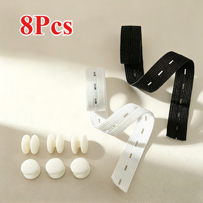TEMU Set di 8 pezzi inclusi 2 elastici con e 6 bottoni , regolabile e strumento per stringere la vita, per magliette, , vestiti, felpe, corto senza