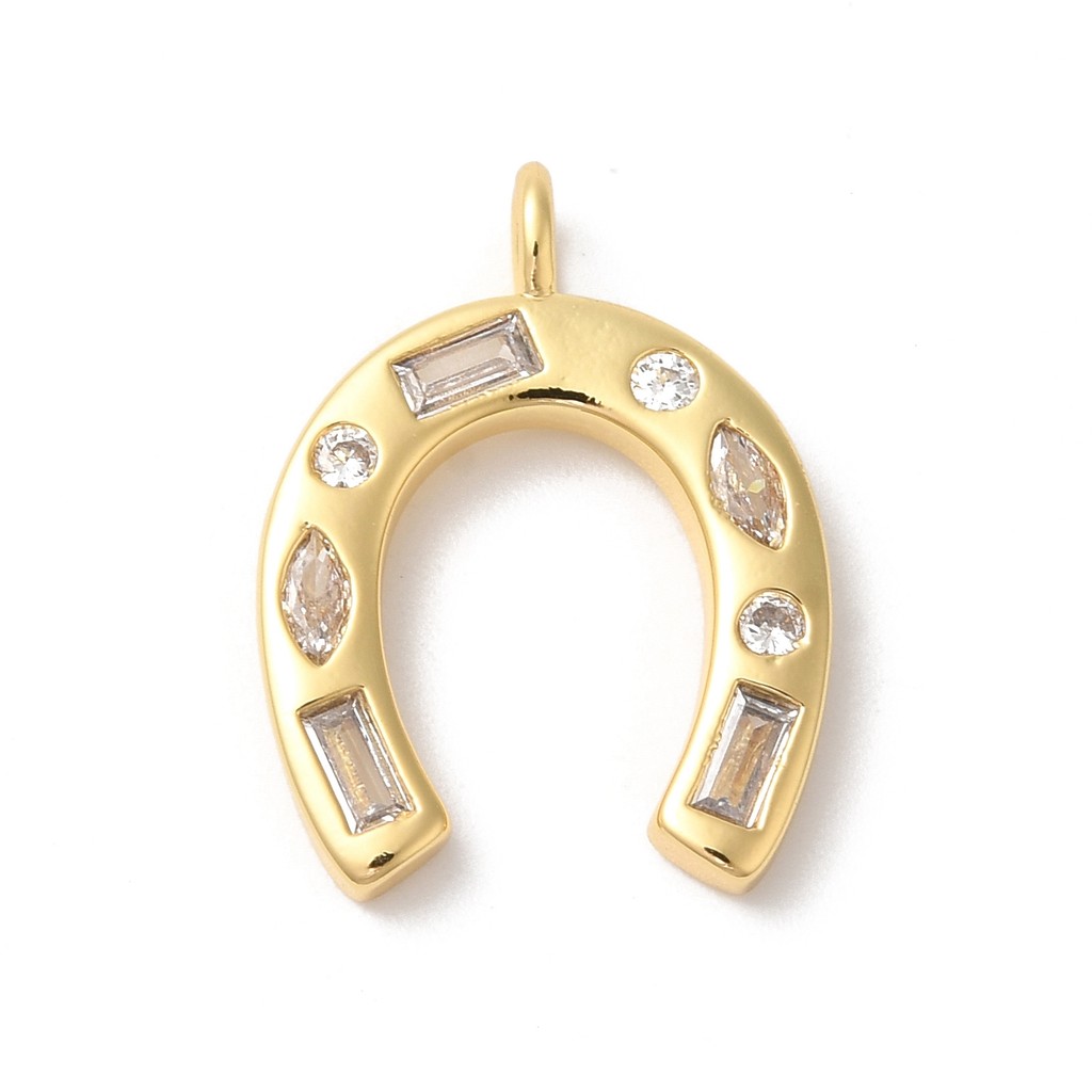 TEMU 1pc Colgantes de Chapado en Oro de 18K con Zirconias Cúbicas Transparentes, Zapatos de Caballo, 21X16X4Mm, para Fabricación de Joyas, Collar