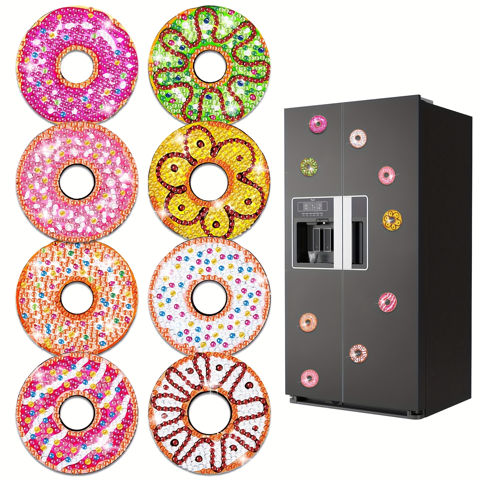 TEMU 8pcs Exquisite And Fashionable Diy Diamond Painting Kit, Donut-shaped Diy Decorative Stickers, Diamond Painting Car Decals, Party Decorations,