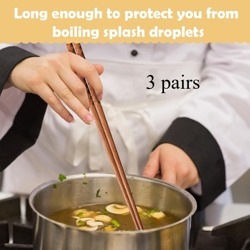 TEMU ｛3 Paires｝Bâtonnets de cuisine de 16,5 pouces, bâtonnets en bois réutilisables pour nouilles, friture, fondue, bâtonnets japonais extra