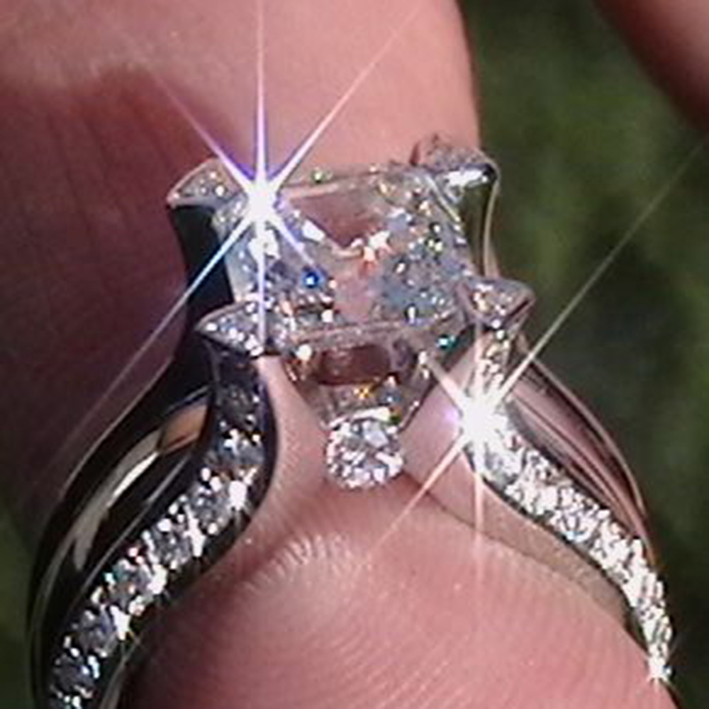 TEMU Bague de mariée pour femme en argent 925 avec moissanite du Mozambique (avec certificat), nouveau style explosif, créative, carrée, à , bague de