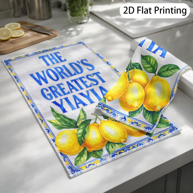 TEMU 2pcs Greek Yiayia Lemon Mediterranean Dish Towels - Farmhouse Kitchen Towel Suitable For Cleaning, Soft Absorbent Reusable Suitable For