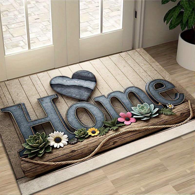 TEMU High-end Home Welcome Mat - Non-slip, Machine Washable Polyester Mat With Rubber Backing, Suitable For Rustic Indoor/outdoor Entryway Decoration