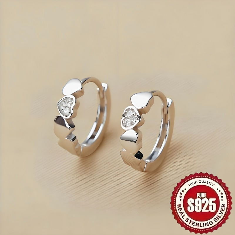 

1 Pair S925 Sterling Silver Heart-shaped Earrings With Synthetic Cubic Zirconia, Luxury & Cute Design, Elegant Gift For Valentine's Day, Wear, Daily & Jewelry