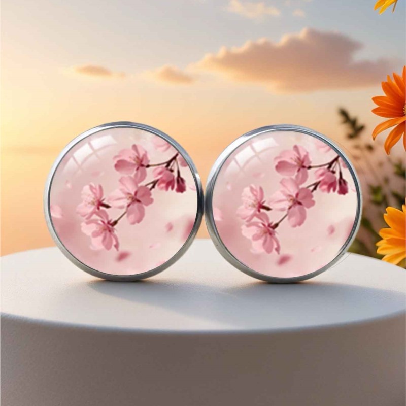 TEMU 1 Paar weiche Kirschblüten-Gabel-Ohrringe, japanische Frühlings-Ästhetik Hängeohrringe, Schmuck für Kirschblüten-