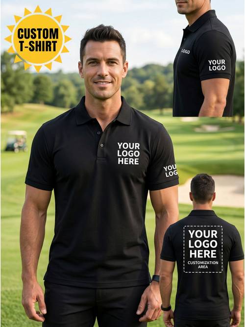 custom t shirt with collar short sleeves and left chest logo back printable with images and photos personalized workwear team uniform casual mens athletic shirt