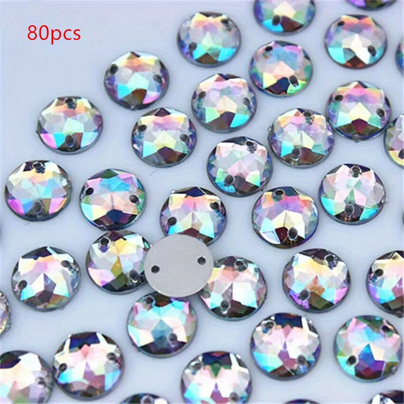 TEMU 80pcs 0.31 Inch Random Round Flat Back Rhinestone Decal With Double Holes, Handicrafts, Clothes, Wedding Dresses, And Craft Decorations