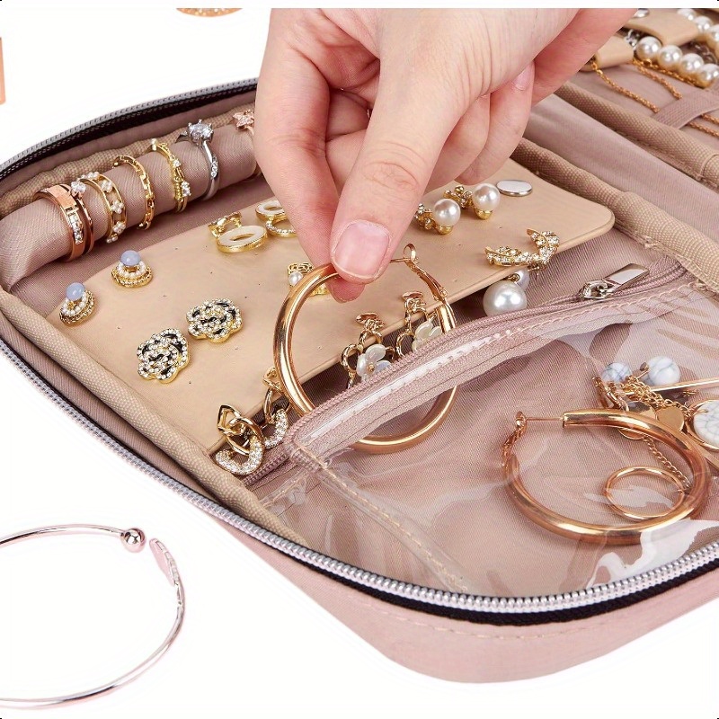 travel jewelry organizer portable storage case for earrings rings necklaces bracelets pink Product details 3