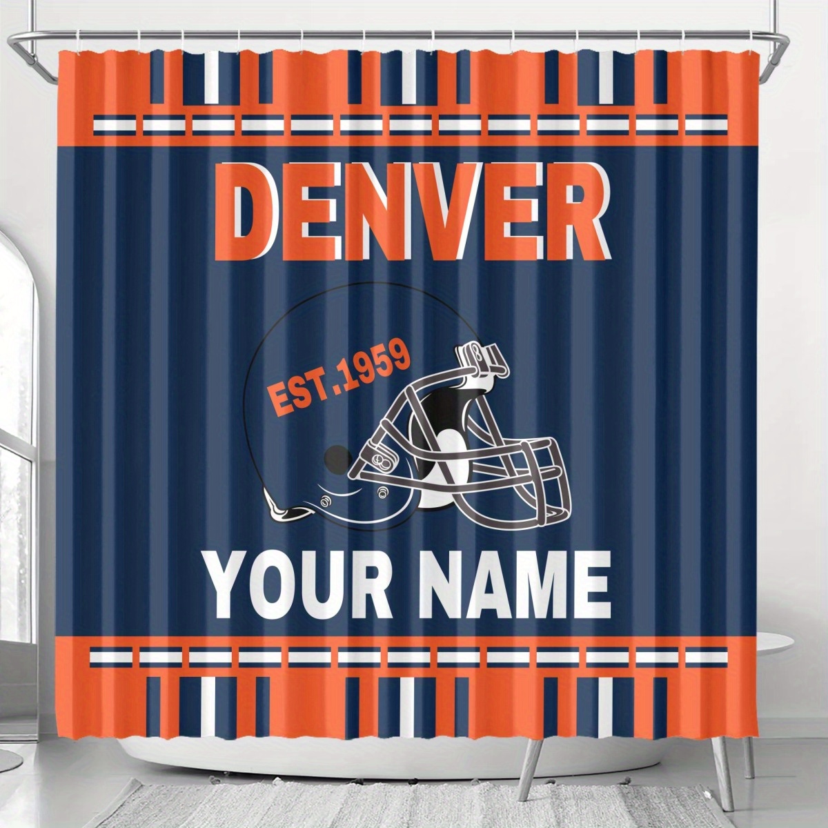 

Personalized Football Shower Curtain - Custom Name, Machine Washable, Bathroom , Bathroom Accessories, Bathroom Decor, Wave Bathroom Shower Curtain Set, Waterproof Fabric Bathroom Set 12 Hooks