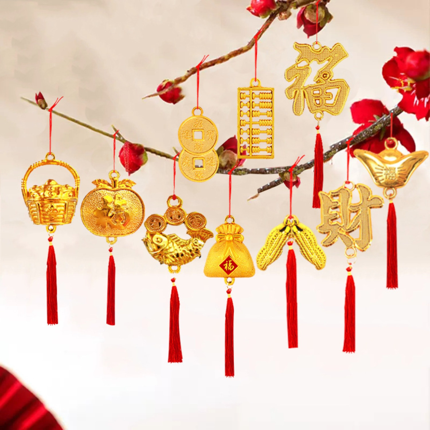 

10pcs Chinese New Year Hanging Ornaments Set, Plastic Snake Year Lantern Pendants With Red Tassels, Bonsai, , And Lantern Decorations, With No Electricity Needed, For Party Favor Gifts