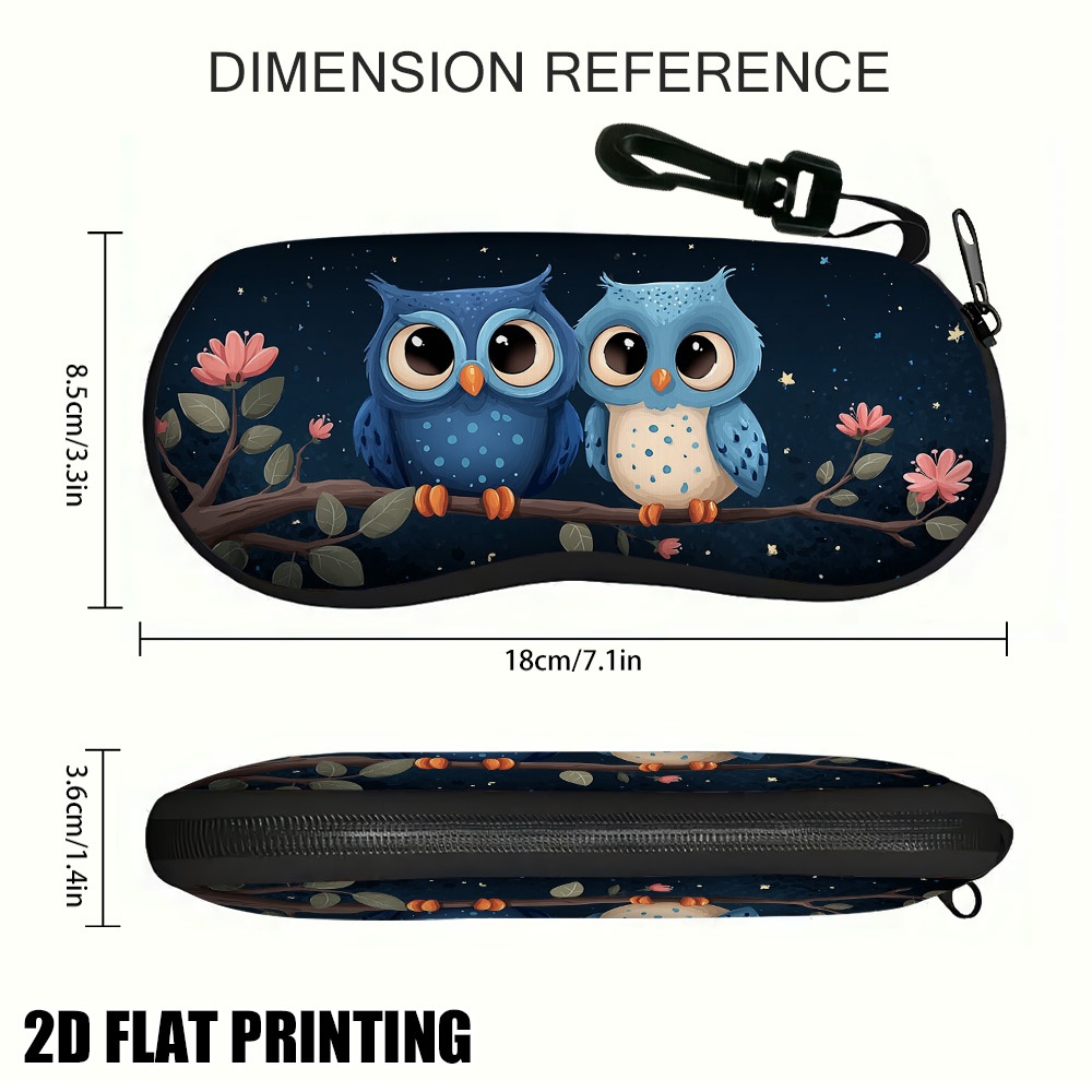 TEMU 1 étui à lunettes zippé avec impression plate 2D de hiboux sur branche, compact et portable, idéal pour les voyages, de sport et décontractées