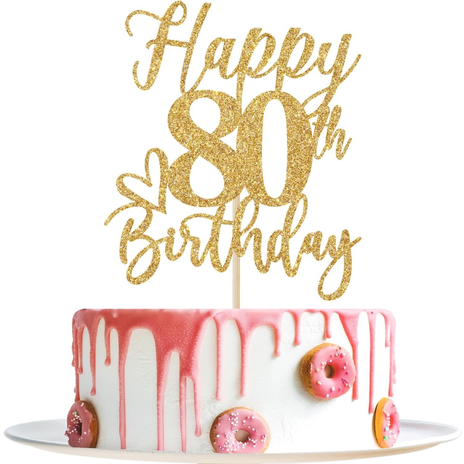 Image of 1pc Golden Glitter Happy Birthday Cake Topper, Funny Happy Birthday Party Supplies (happy 80th Birthday, Golden Glitter), Halloween, Christmas