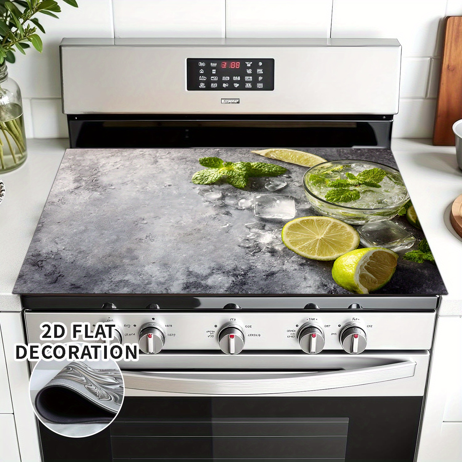 TEMU Integrated Stove Replacement Decorative Kit 2d Flat Classic Pattern One-piece Replacement Stove Decorative Cover - Lime, Mint, Ice - Induction