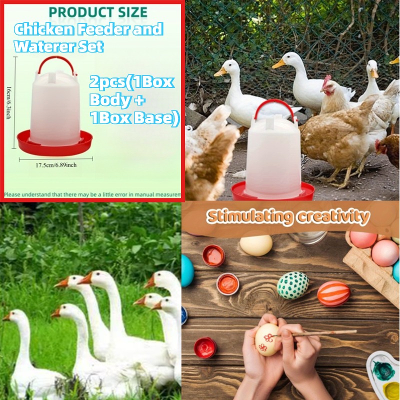 TEMU 1 Set Chicken Feeder And Water Dispenser Set 2pcs, Including ( Body And Bottom) Plastic Material, Poultry Water Dispenser, No Battery, For