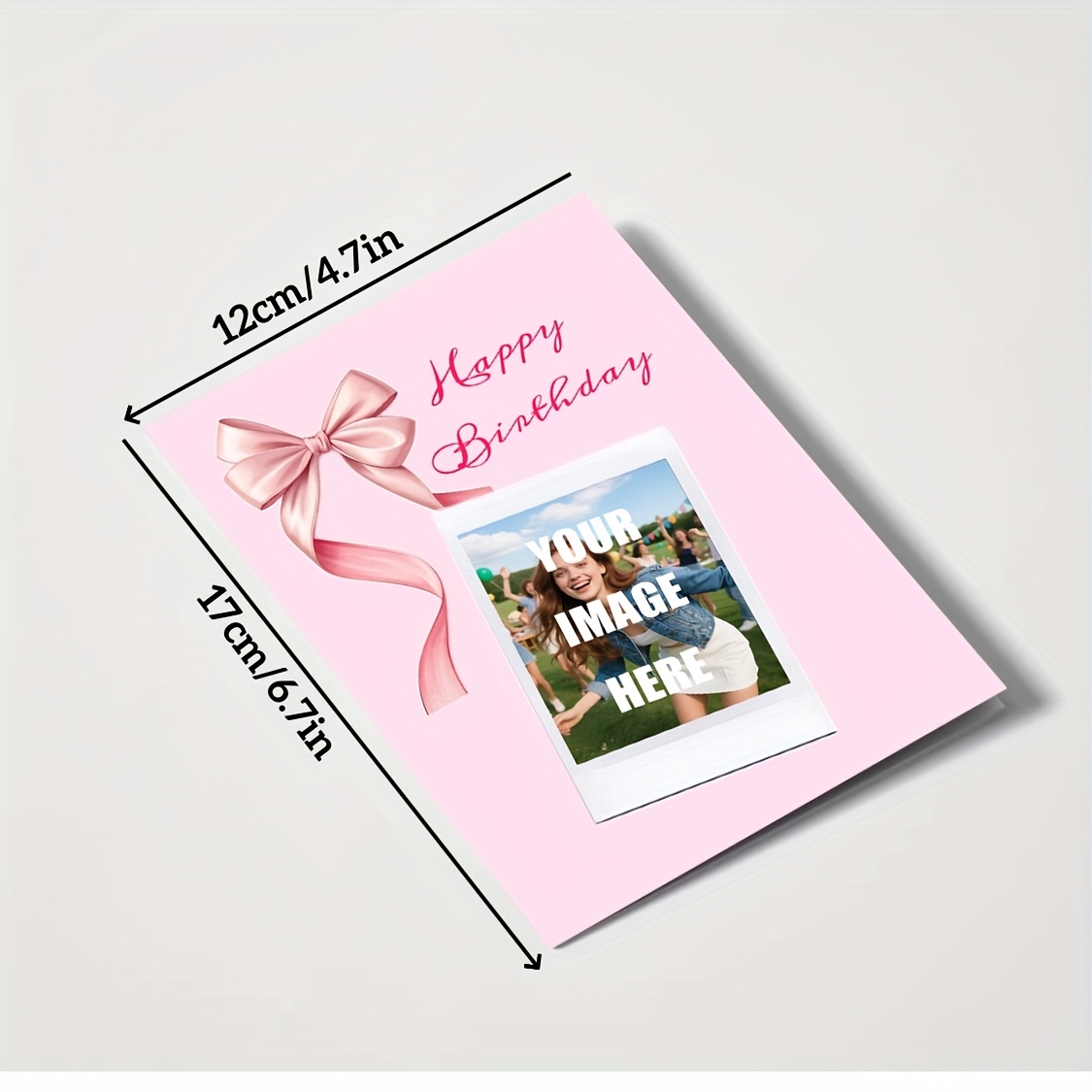 E-shop Personalisierte Foto Geburtstagskarte mit rosa Schleifen-Design - Hochwertiges Papier, Größe x 10 cm, Keine Batterie erforderlich -