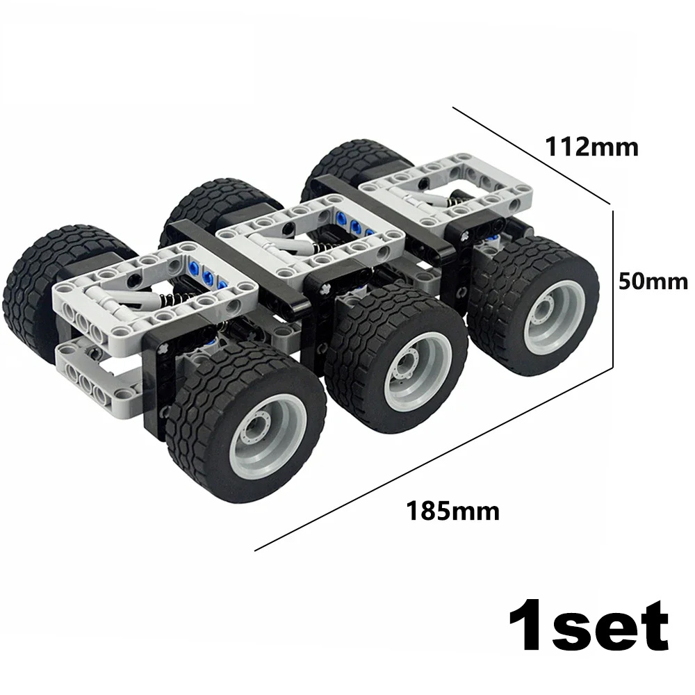 Image of 3 Axle Trailer 6 Wheels Suspended Trailer Car Technical Assemble Pin Liftarm Building Blocks Educational Bricks Toys Gifts