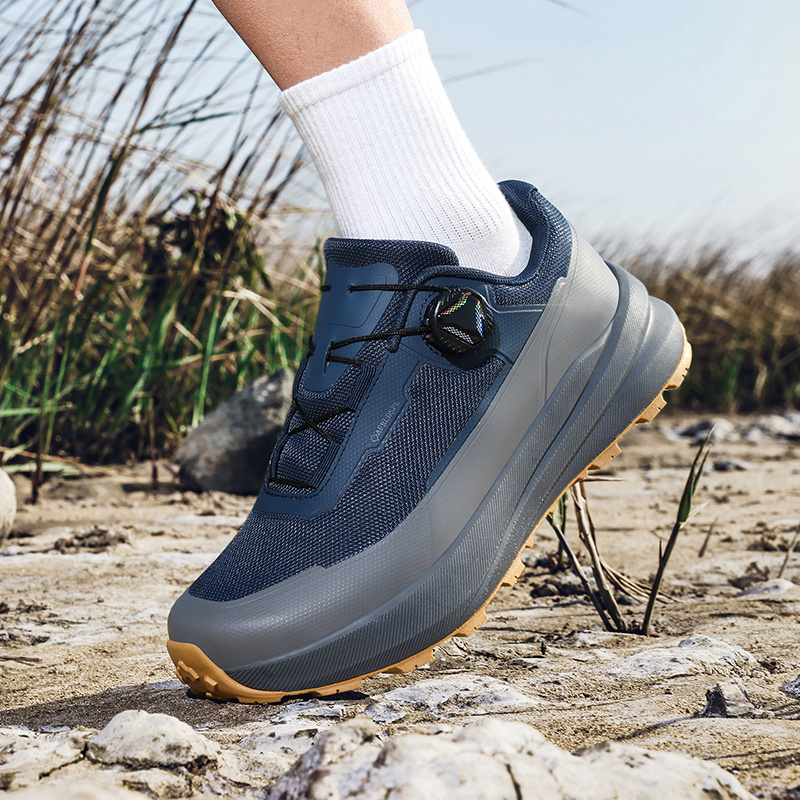 Twist Buckle Thick Sole Hiking Shoes, Men'S Outdoor Trekking Shoes, Anti-Slip Wear-Resistant Sneakers