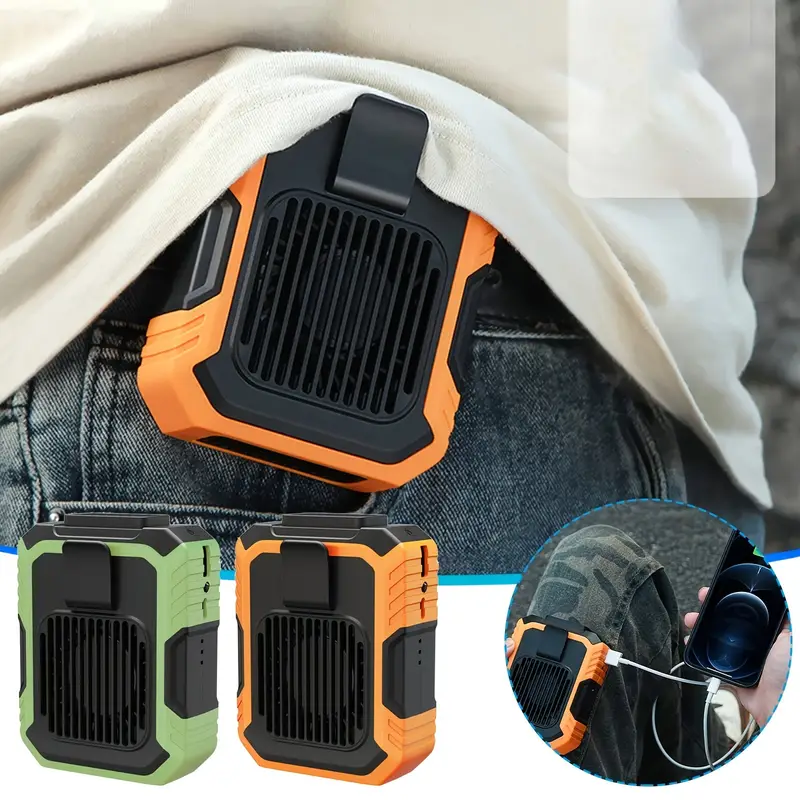 one portable fan with mobile power usb charging neck fan 4000mah battery suitable for outdoor home and office use including lanyard portable bladeless waist fan with belt clip usb charging with led lighting function details 1