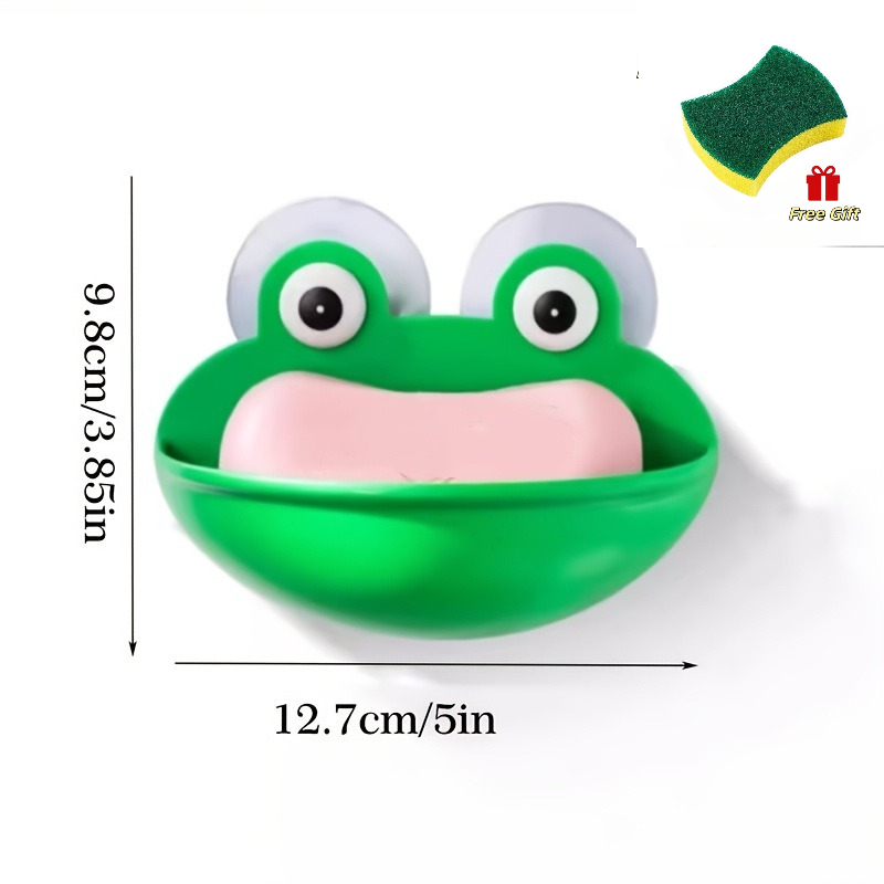 TEMU 2pcs Set: 1 Soap Dish + 1 Sponge. Suction Cup Frog Soap Dish, Creatively Designed Soap Dish, Stylish Soap Holder, Bathroom And Restroom Drainage