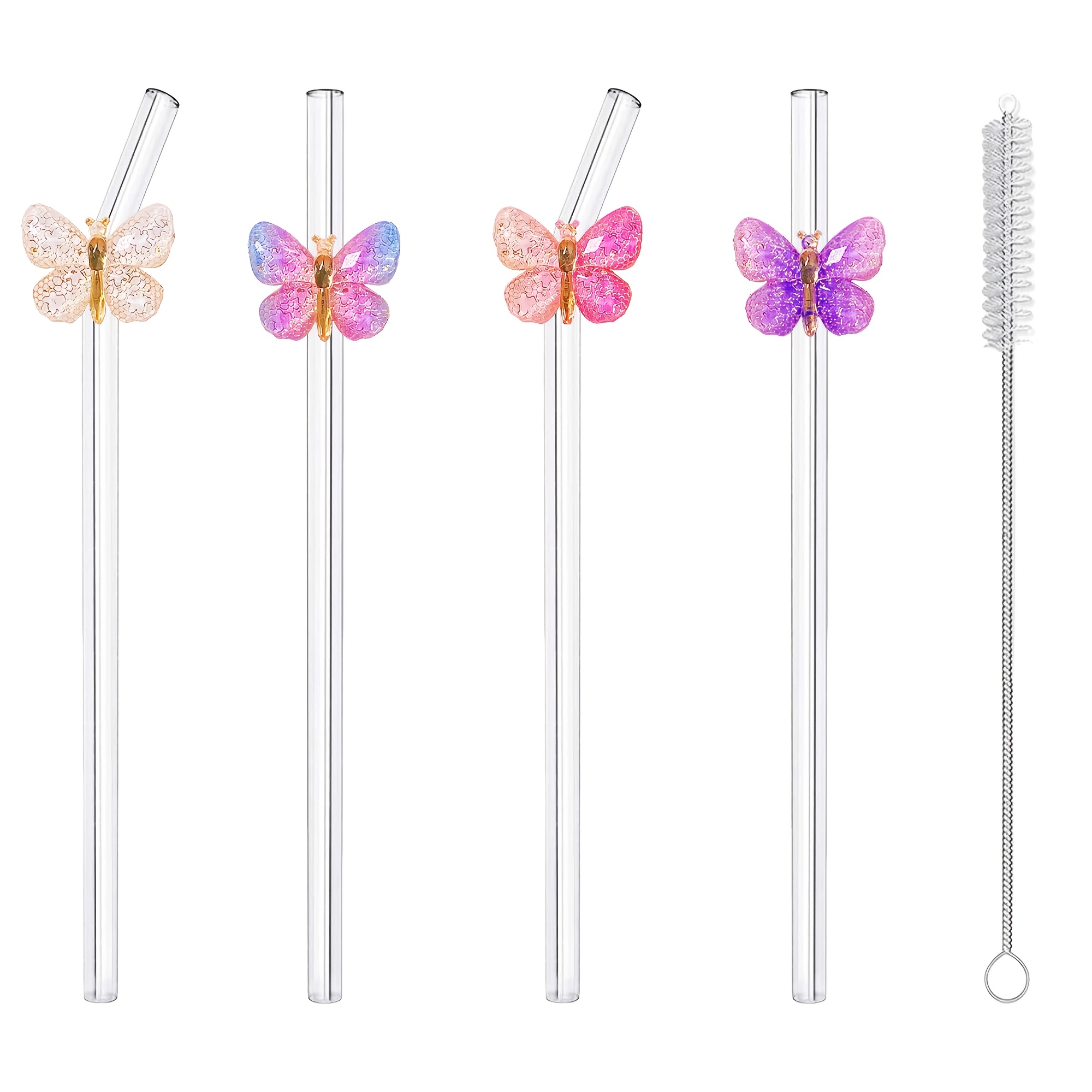 TEMU 4pcs Reusable Glass Straws With Cleaning Brush - Shatterproof Suitable For Smoothies, , Juices, Teas, Dishwasher Safe & Color-coded , Safe For,