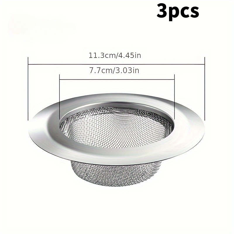 TEMU 3 piezas de colador para fregadero de cocina, colador de desagüe de acero inoxidable, ancho grande de 4.5 pulgadas de diámetro, recolector de