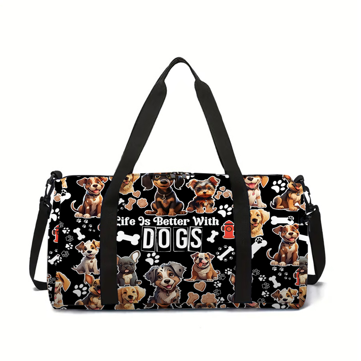 TEMU Women's Dog Print Travel & Gym Bag - Duffel Organizer With Cute Puppy, Suitable For Sports, Fitness, Luggage Storage, Hand Washable Dog-themed