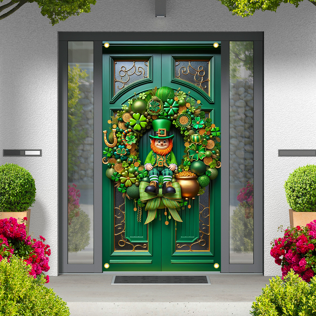 

2d Door Banner 1pc Dienalls 's Day Door Wreath - Polyester Irish Shamrock & Clover Hanging Decoration, Multipurpose Indoor & Outdoor Welcome Sign, No Electricity Needed, Party Banner For Event Decor