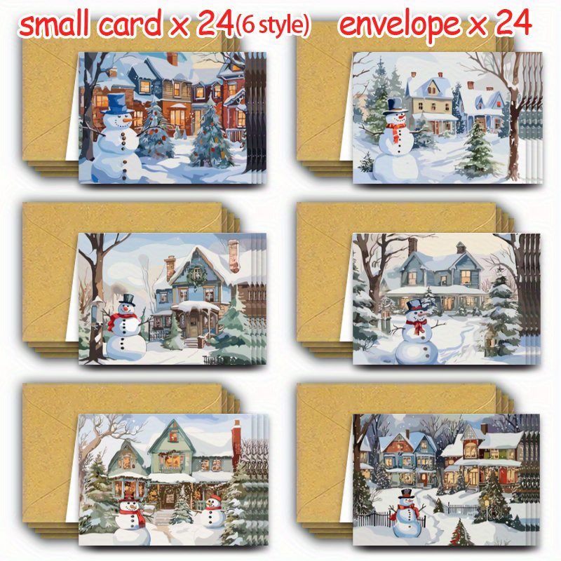 

24pcs Christmas Set Envelopes - 6 , Snowman & Themes, Blank Cards Included - For &