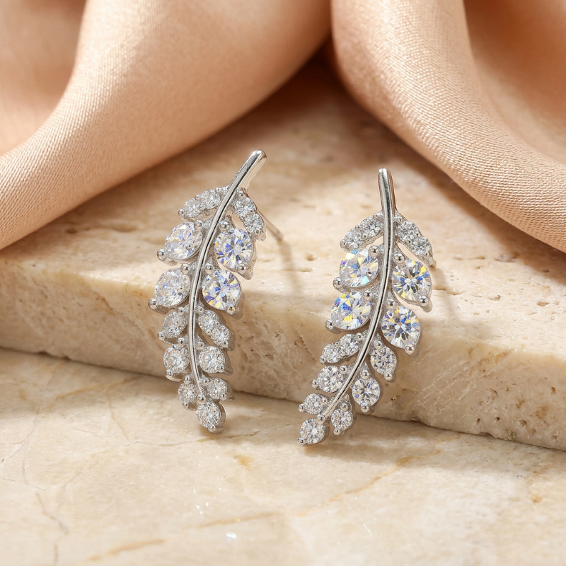 Women's Exquisite Leaf Design Stud Earrings with Zirconia