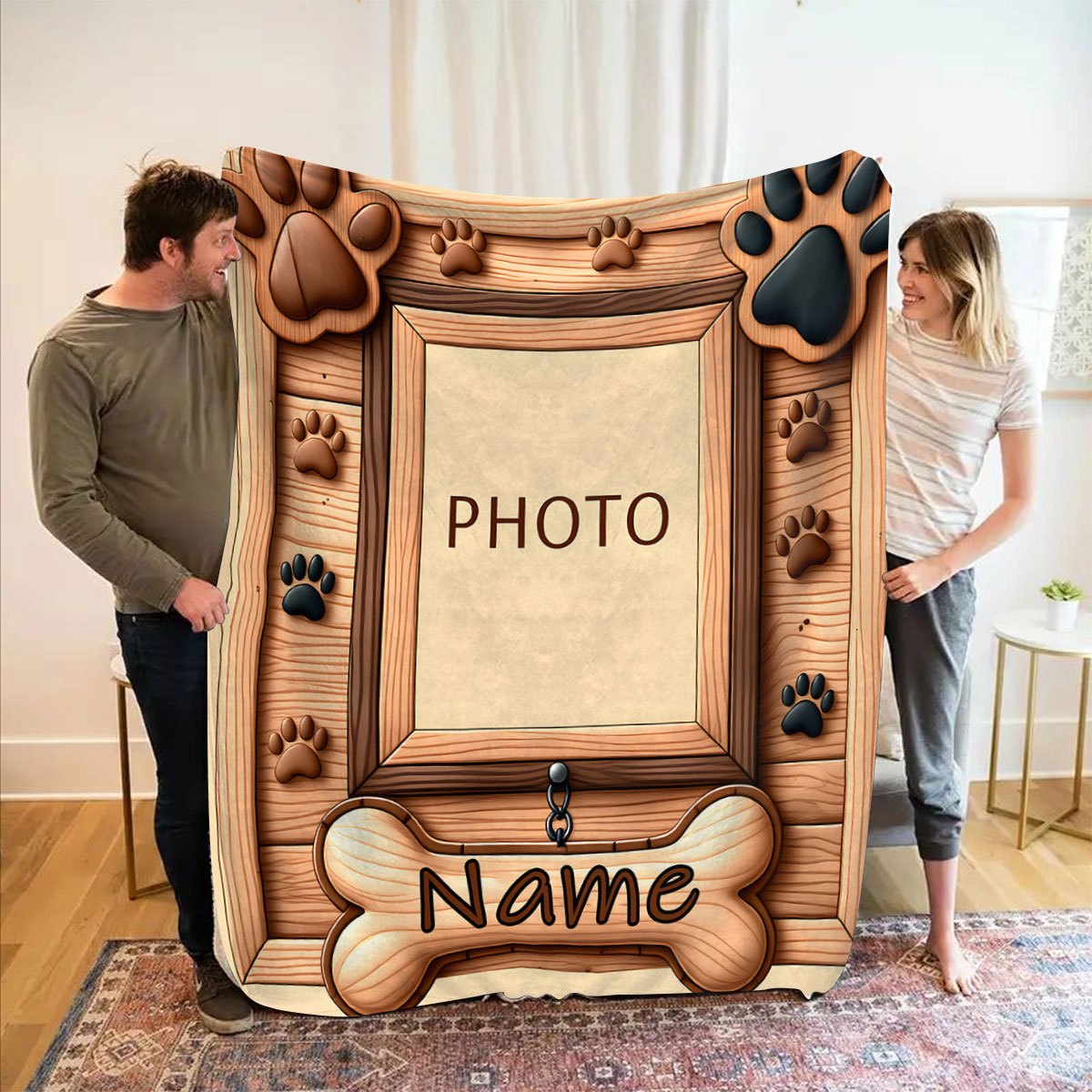 TEMU 1pc Personalized Print Blanket - Name/text/image With Your Pet' Photo, Flannel Suitable For Camping, Travel, & Sofa - Lightweight Gift Suitable