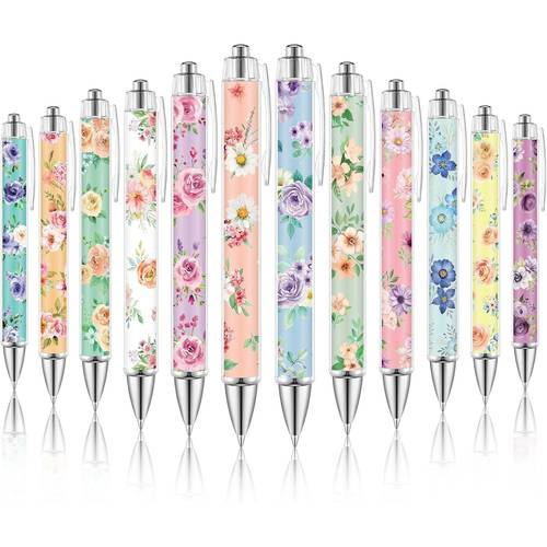12pcs flower pens colorful floral ballpoint pens retractable black ink women flower writing spring journaling office supplies colleagues teachers students