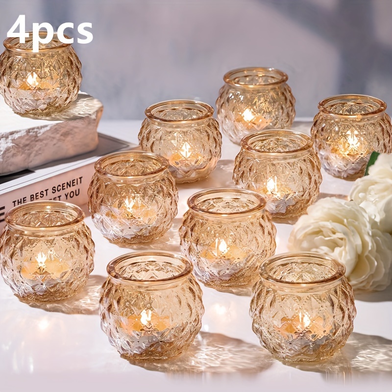 TEMU Boho-chic Glass Votive Candle Holders- Polished Diamond Texture, Perfect For Wedding Centerpieces& Home Decor