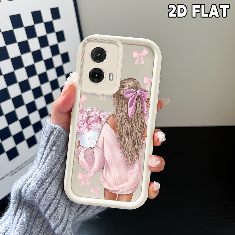 TEMU Phone Case: 2d Flat Girl Bows Flowers Design Black And White Phone Case,soft Tpu Material,high-quality And Protective For Motorola E13 E22i E32