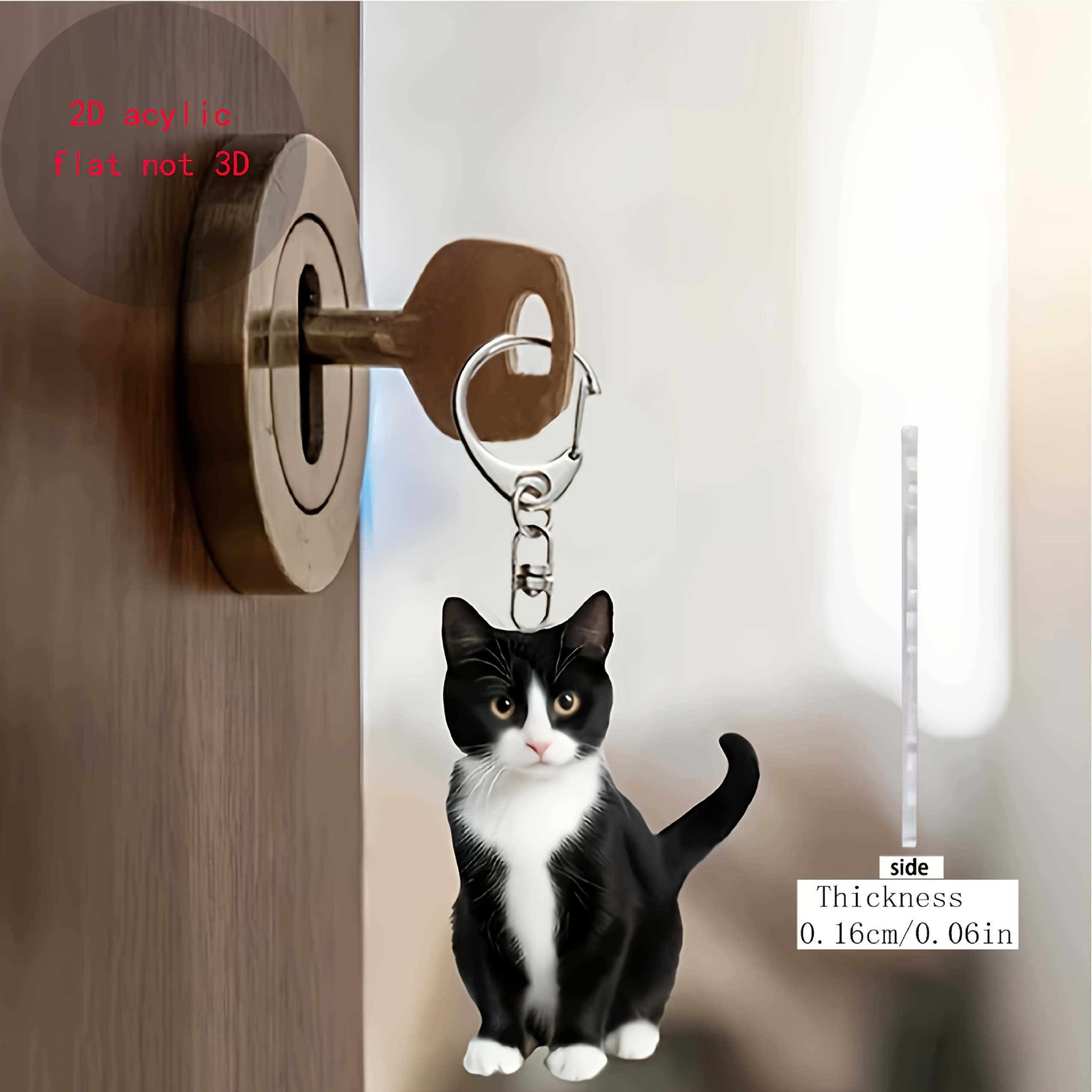 TEMU 2d Flat 2d Flat Black Cat Keychain, Acrylic Cat Pendant, Suitable For Car Rearview Mirror Ornament, Key Chain Pendant, Home Decoration, Bag