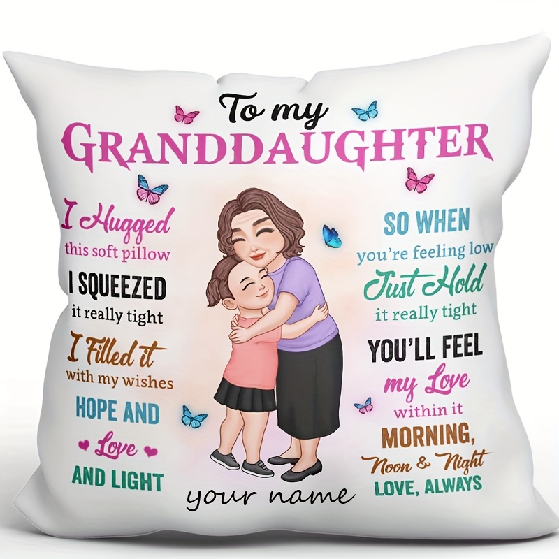TEMU Personalized Granddaughter Commemorative Pillow - Custom Name And Photo/message, Warm Grandma And Granddaughter Hug Design, Soft Polyester Fiber