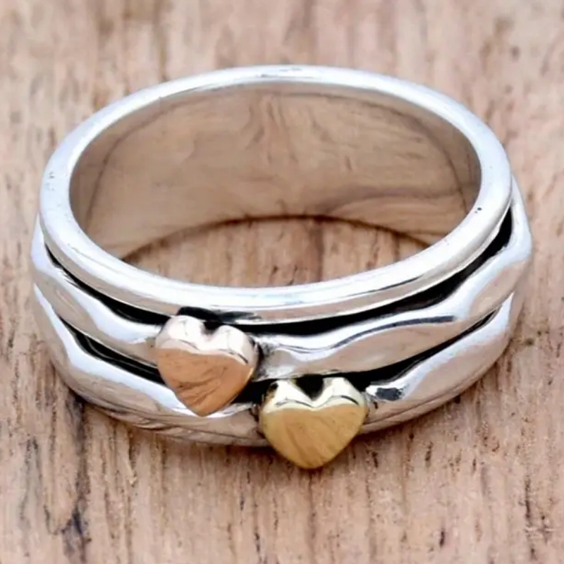 E-shop Retro Zweifarbiger Herzring Böhmischer Breiter Ring für Damen Herren Party Urlaub Ring Schmuck Valentinstagsgeschenk