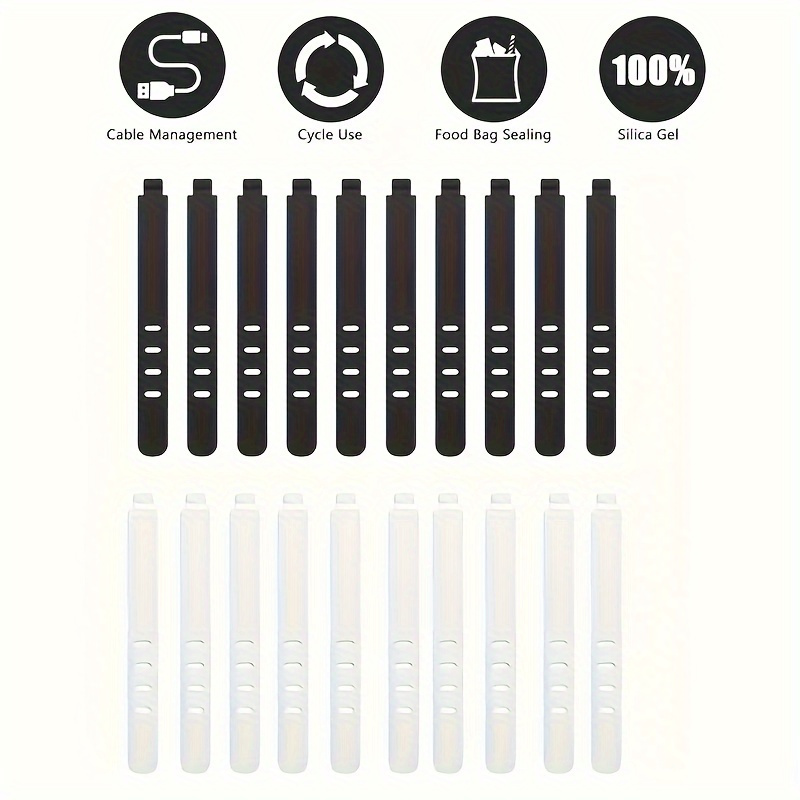 20pcs Silicone Cable Ties for Versatile Cord Organization
