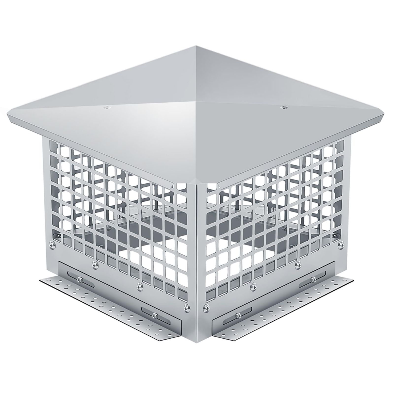 Adjustable 11-13 Inch Silver Chimney Cap With Mesh, Weatherproof Spark For Outside Clay Flue Tile, Easy Bottom Installation, 13x13 Inch