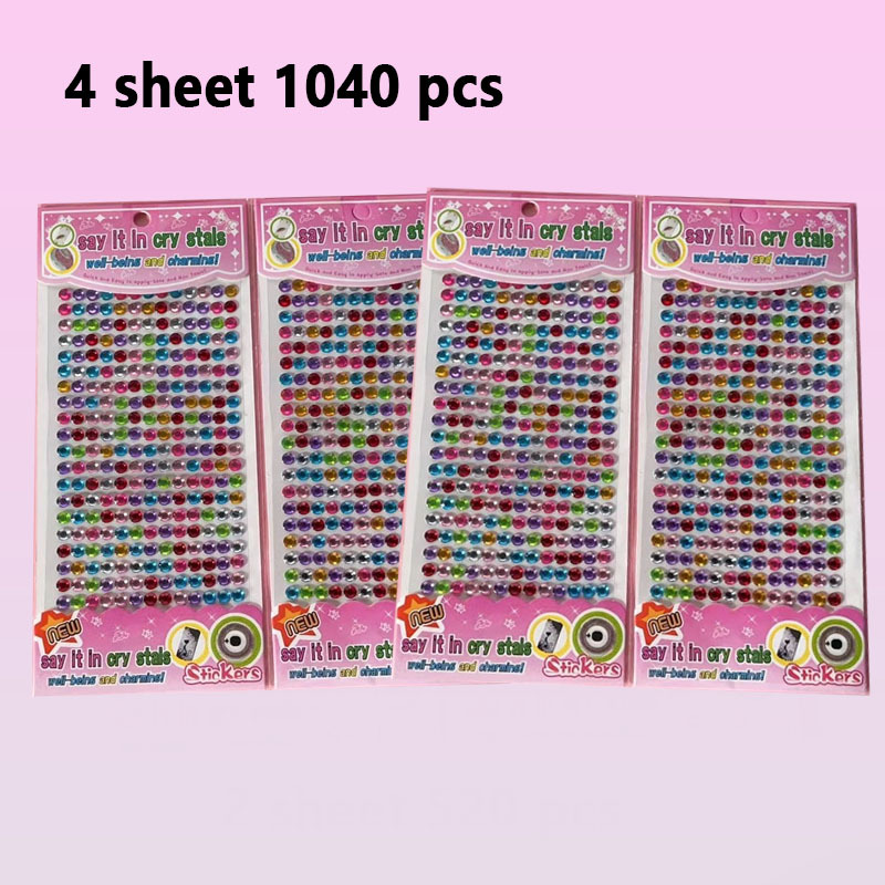 TEMU 1040pcs Acrylic Diamond Sticker | Self-adhesive Crystal Semicircular Shiny Gemstone, Including Purple, Multicolor, Pink, Green, Blue, Golden And