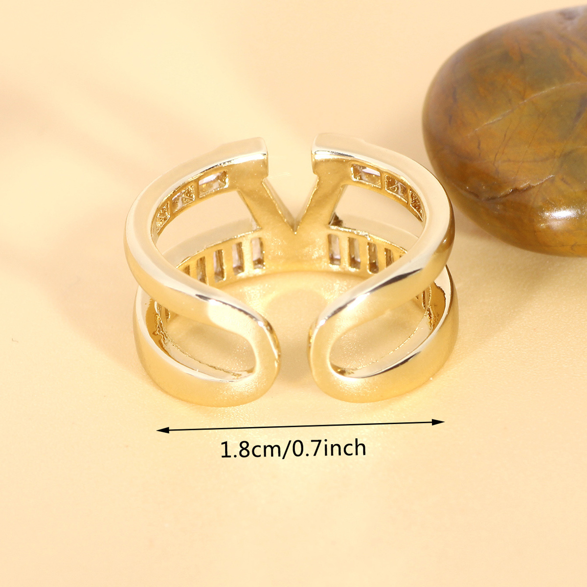 Golden Tone V Letter Ring CZ Accents Adjustable