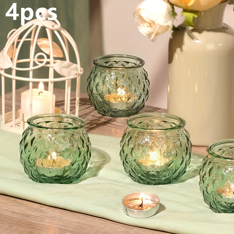 Image of Boho-chic Glass Votive Candle Holders- Polished Diamond Texture, Perfect For Wedding Centerpieces& Home Decor