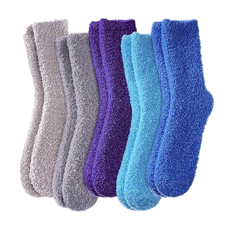 TEMU 5 Pairs Plush Socks For Women, Solid Color Socks, Mid Tube Socks, Soft And Comfortable Floor Socks For Autumn And Winter, Women's Thick Towel