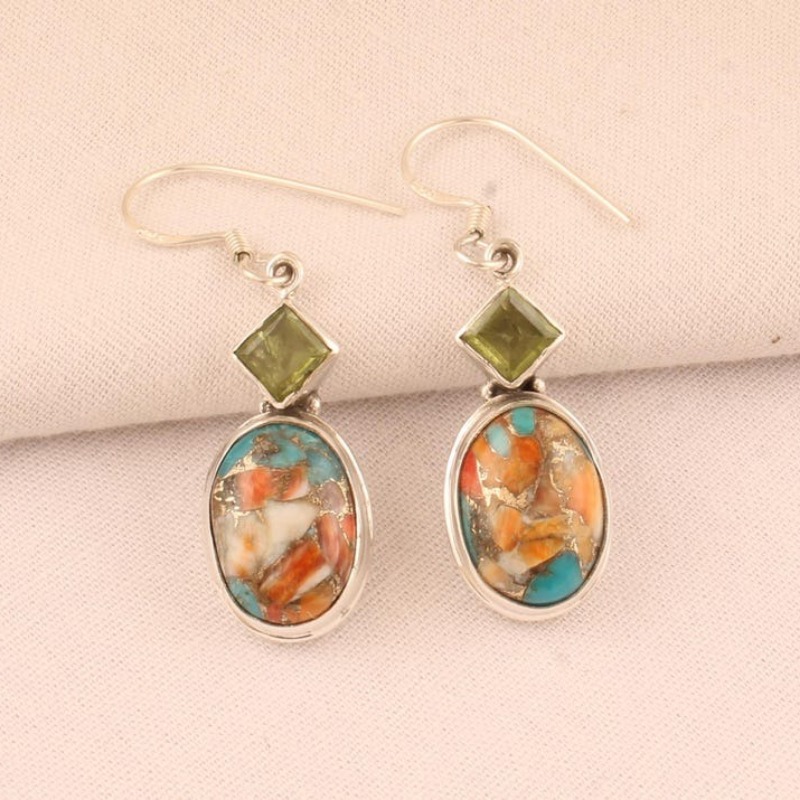Vintage Elliptical Copper Turquoise Handmade Designer Earrings