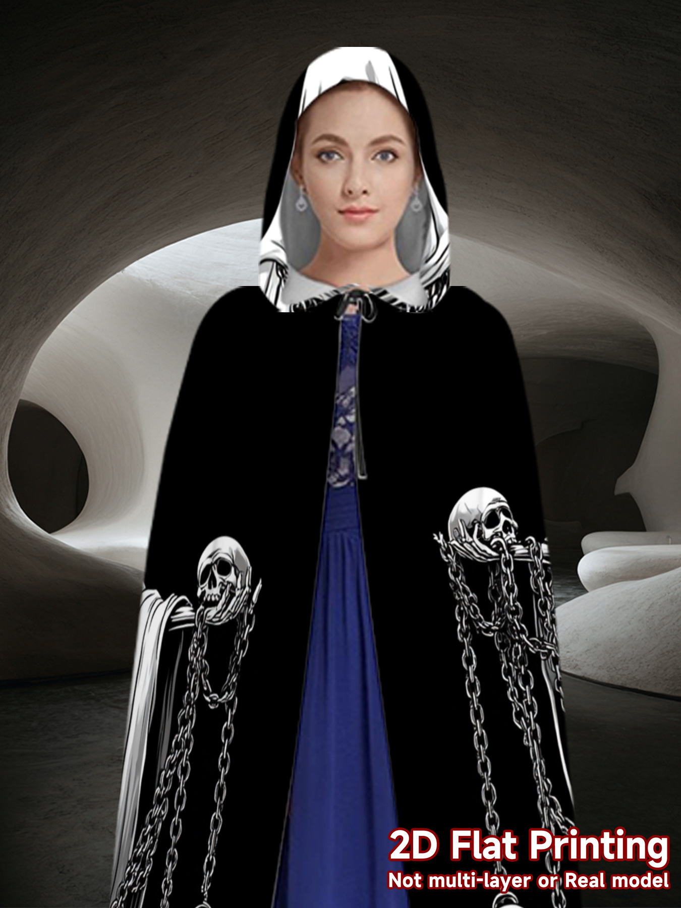 1pc 2d flat print d robes for halloween skeleton   pattern hooded capes costume cloak for cosplay renaissance   for halloween carnival parties funny performance costume props polyester fabric   wear