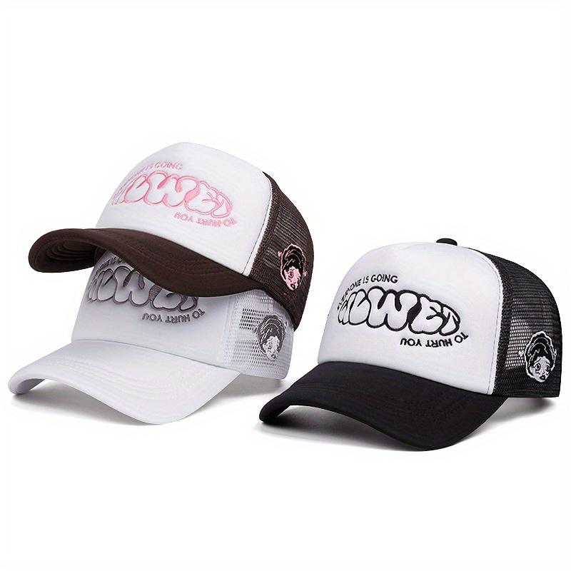 

1 Men'- Mesh Trucker Hat With " " Embroidery - Adjustable, Breathable Sun Cap For Outdoor Sports & Casual Wear, Hand Or Only