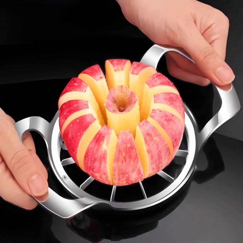 Rebanador de frutas de acero inoxidable, diseño ergonómico, ahorra tiempo y esfuerzo, fácil de limpiar, hecho de material resistente, un utensilio de cocina esencial - Apto para cocinas domésticas, restaurantes y picnics al aire libre
