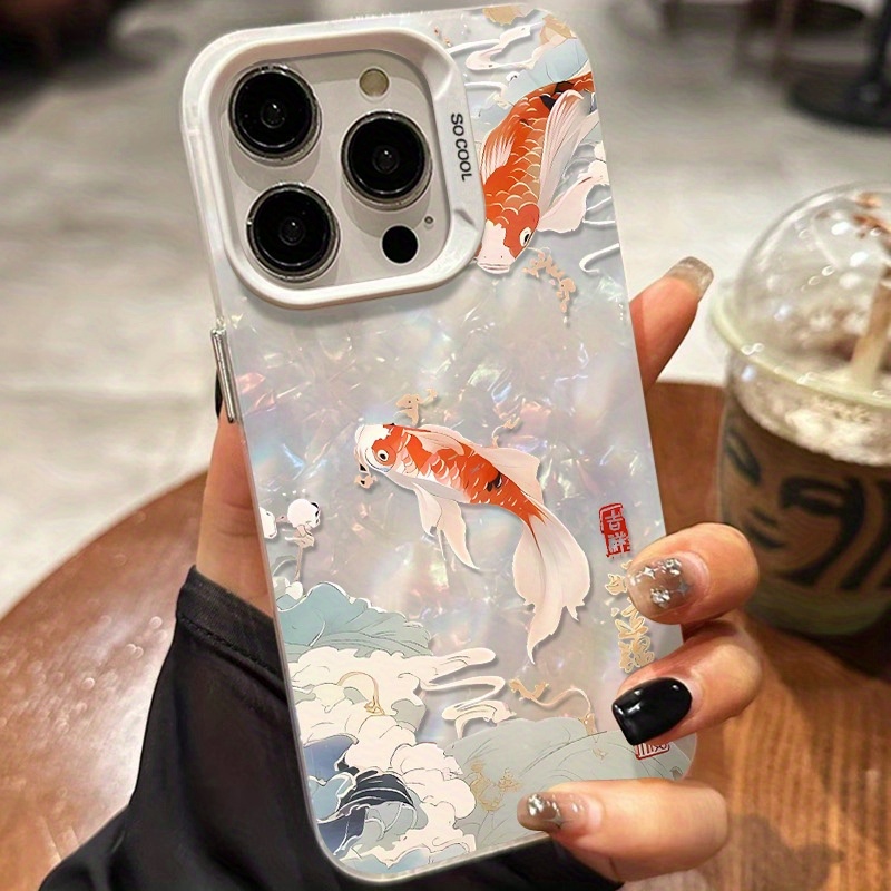 TEMU Lian Lian Koi Refracted Color Shell Pattern Phone Case, Compatible With Iphone 16/15/14/13/12/ Pro Max And Other Models.