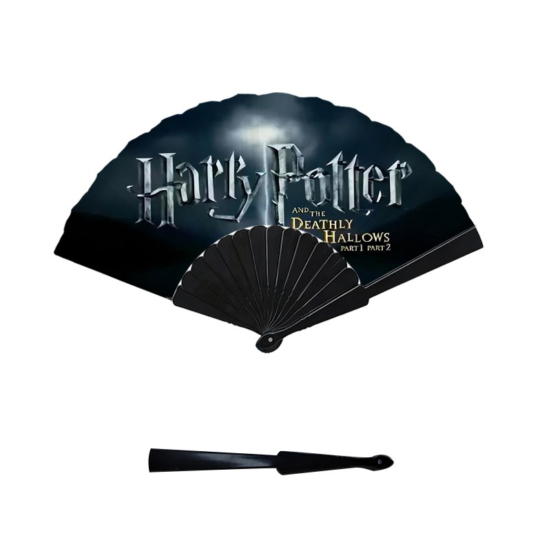 TEMU Harry Potter And The Deathly Hallows Printed Plastic Handheld Fan, 1pc Plastic Frame Durable Portable Cooling Fan, Ideal For Outdoor Daily Use