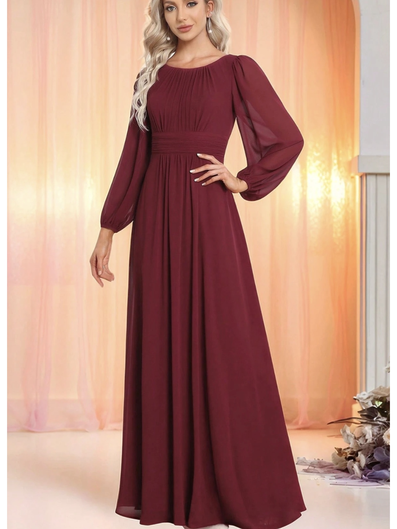 long sleeve maroon bridesmaid dresses Burgundy Velvet Dress Mermaid Maxi V-Neck Featuring a mermaid silhouette Burgundy Puff Sleeve Chiffon Bridesmaid