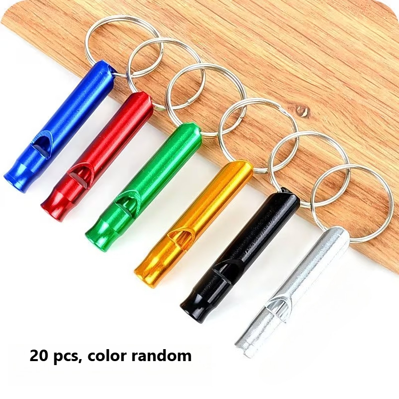 TEMU 20pcs Aluminum Alloy Emergency Whistle Keychains, Random Colors - Multicolor Loud Whistles, Suitable For Camping, Hiking, Hunting, Sports,